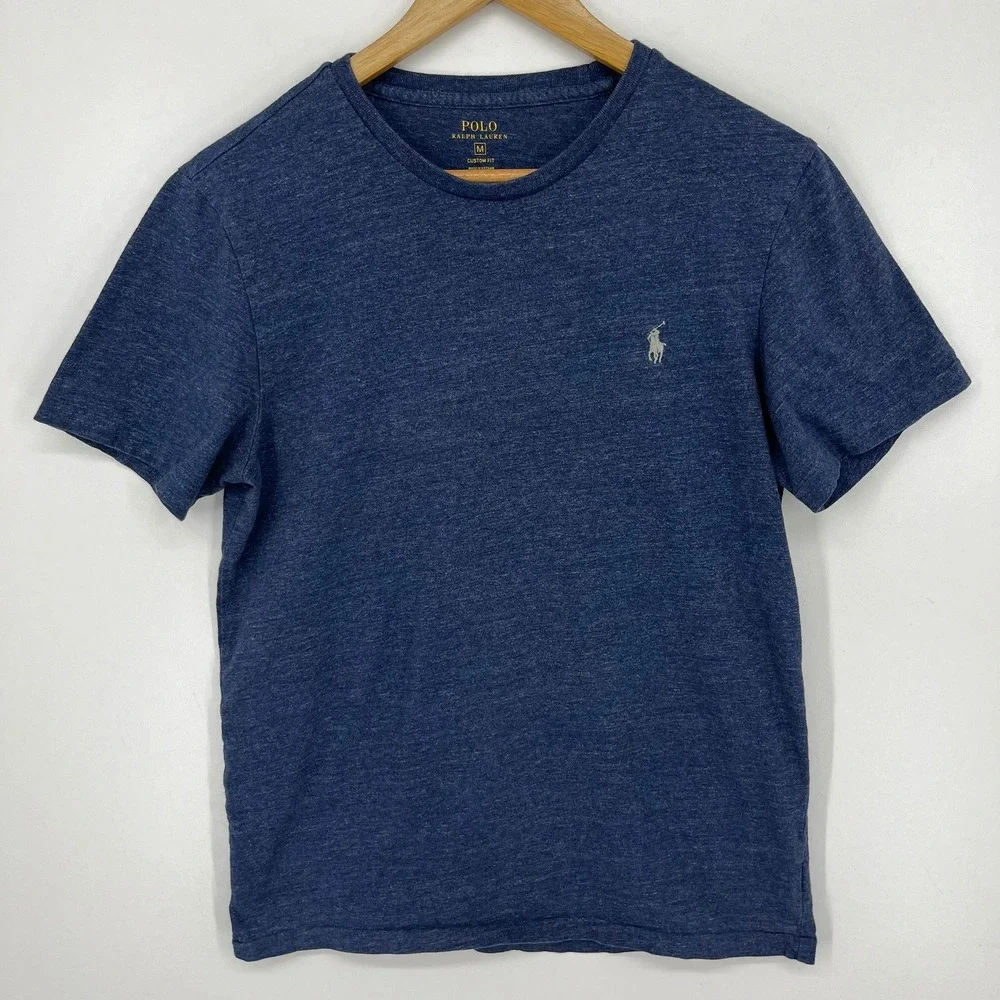 Polo Ralph Lauren Mens Custom Fit T-Shirt Heathered Navy Blue Cotton Size M Slim